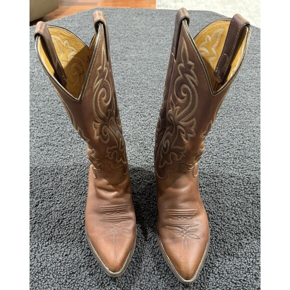 Justin Western Boots Style #2252 Bay Brown Leather Mens 7.5 EE Made In USA